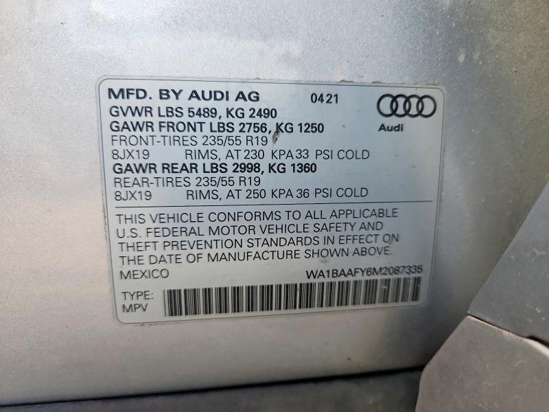 Aukcja sprzedaży 2021 Audi Q5, vin: WA1BAAFY6M2087335, numer aukcji: 65178476