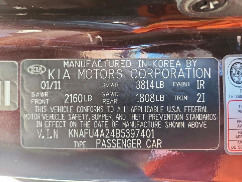 65116116 :رقم المزاد ، KNAFU4A24B5397401 vin ، 2011 Kia Forte مزاد بيع