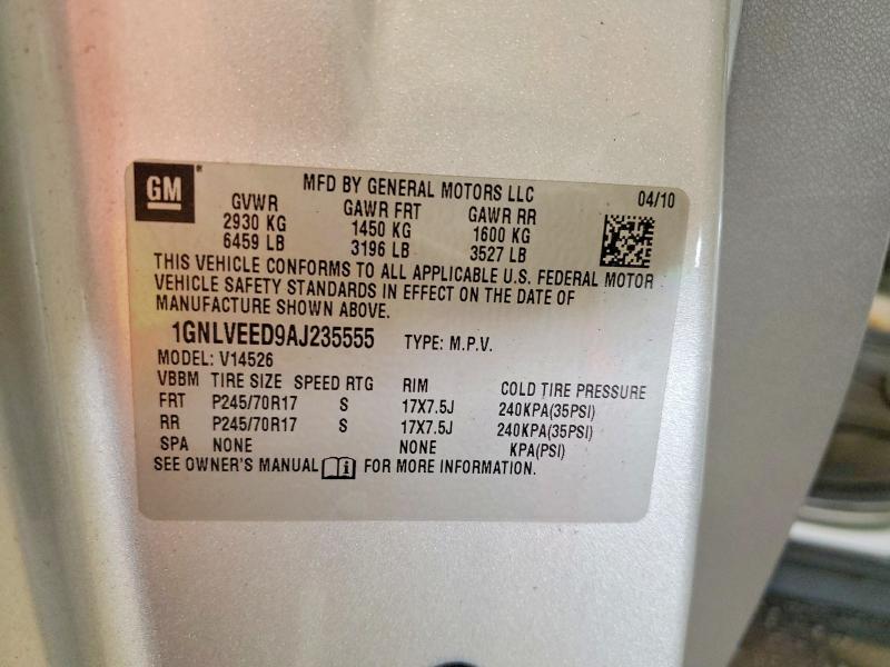 66775836 :رقم المزاد ، 1GNLVEED9AJ235555 vin ، 2010 Chevrolet Traverse مزاد بيع