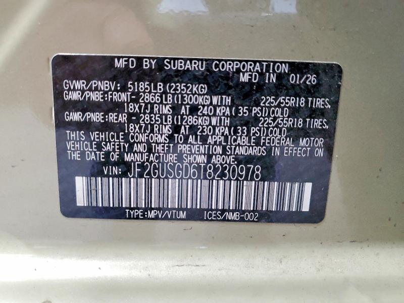 Aukcja sprzedaży 2026 Subaru Crosstrek, vin: JF2GUSGD6T8230978, numer aukcji: 64076676