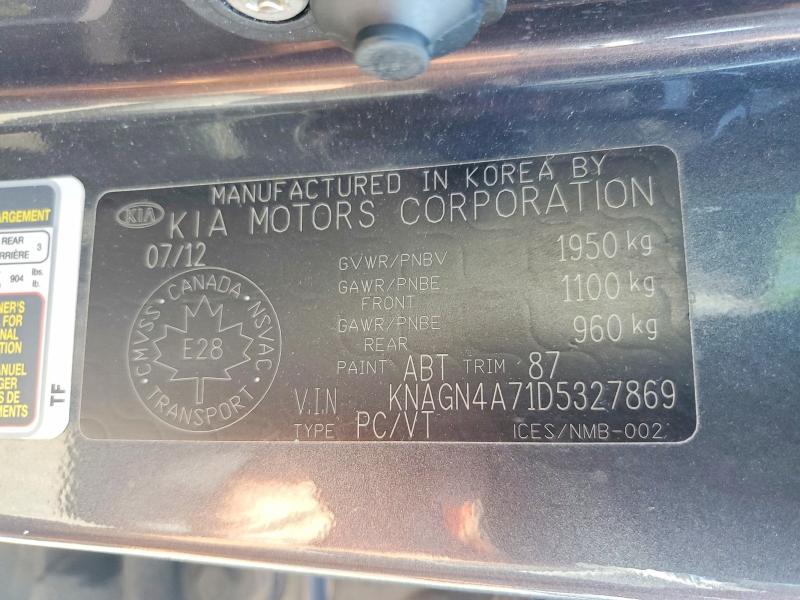 62692426 :رقم المزاد ، KNAGN4A71D5327869 vin ، 2013 Kia Optima مزاد بيع