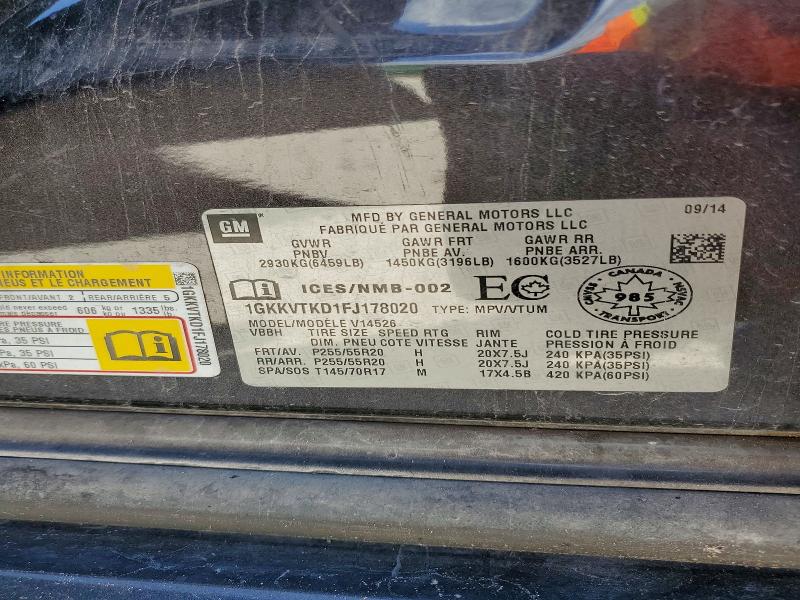 Aukcja sprzedaży 2015 Gmc Acadia, vin: 1GKKVTKD1FJ178020, numer aukcji: 66821106