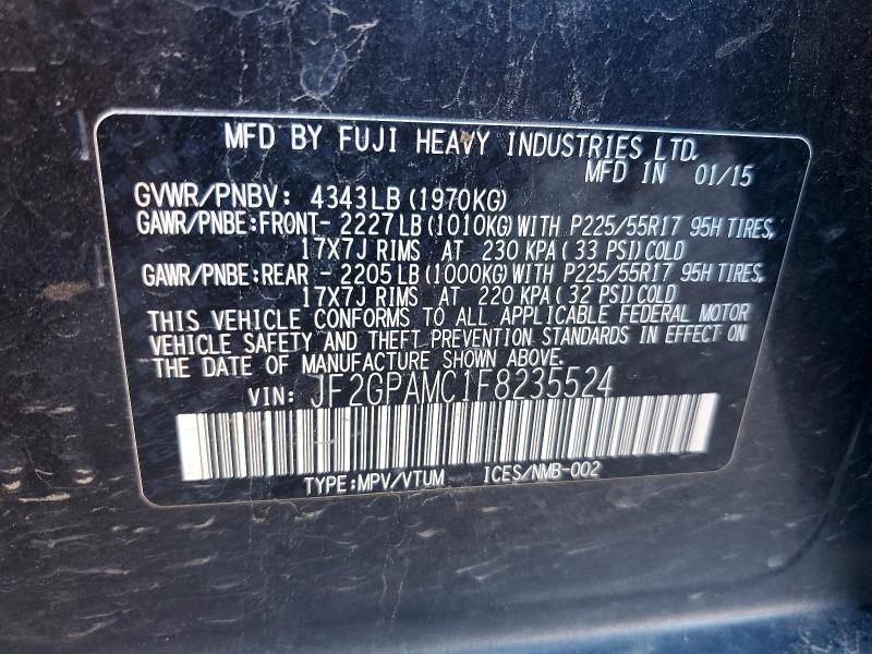 2015 Subaru Xv Crosstrek მანქანა იყიდება აუქციონზე, vin: JF2GPAMC1F8235524, აუქციონის ნომერი: 66309326