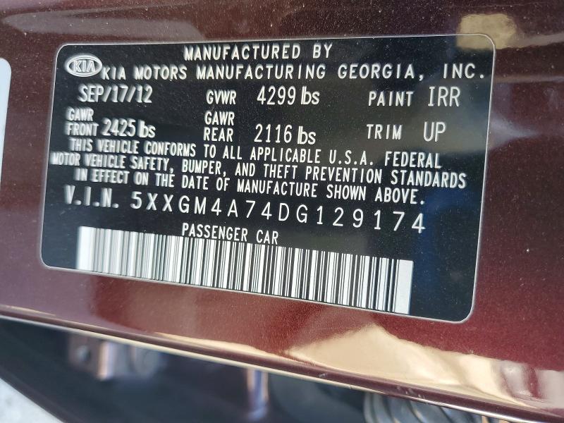 63709086 :رقم المزاد ، 5XXGM4A74DG129174 vin ، 2013 Kia Optima مزاد بيع