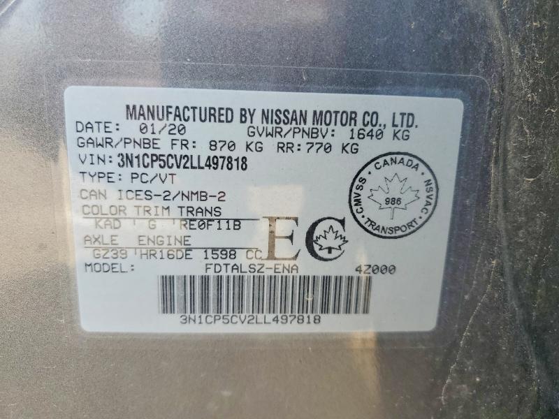 63781966 :رقم المزاد ، 3N1CP5CV2LL497818 vin ، 2020 Nissan Kicks مزاد بيع
