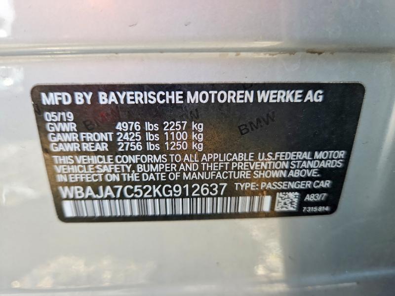 Aukcja sprzedaży 2019 Bmw 530, vin: WBAJA7C52KG912637, numer aukcji: 63002366