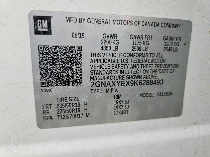 67011826 :رقم المزاد ، 2GNAXYEX9K6288493 vin ، 2019 Chevrolet Equinox مزاد بيع