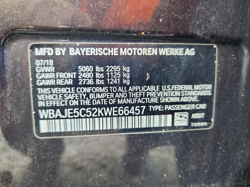 Продажа на аукционе авто 2019 Bmw 540, vin: WBAJE5C52KWE66457, номер лота: 62428676