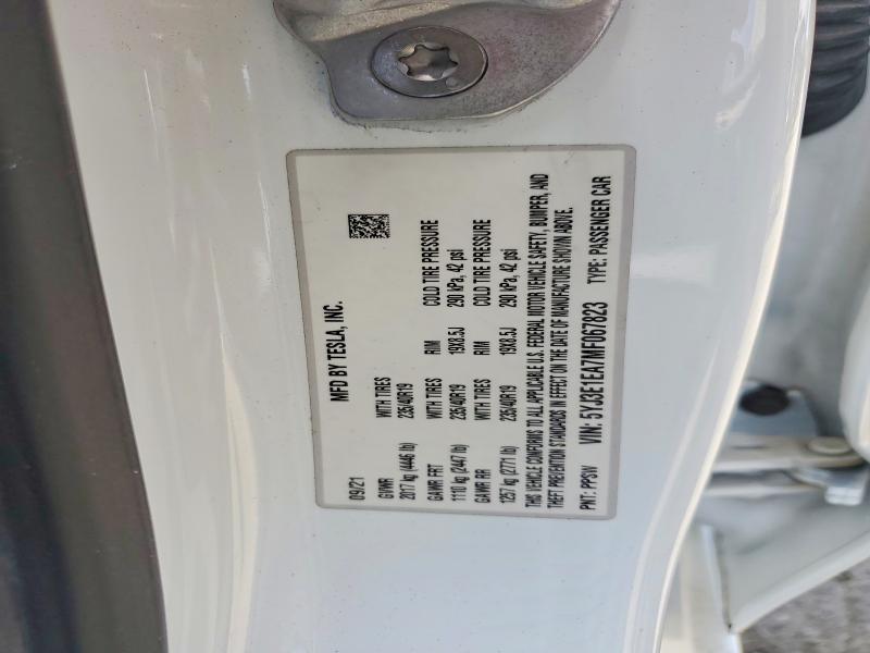 63447586 :رقم المزاد ، 5YJ3E1EA7MF067823 vin ، 2021 Tesla Model 3 مزاد بيع