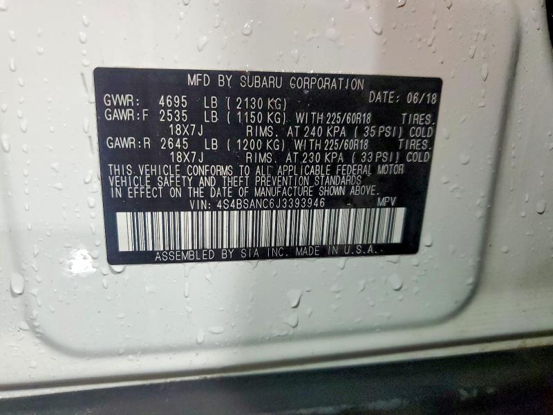 Aukcja sprzedaży 2018 Subaru Outback, vin: 4S4BSANC6J3393946, numer aukcji: 64116916
