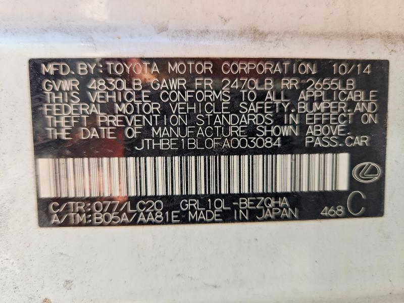 Продажа на аукционе авто 2015 Lexus Gs, vin: JTHBE1BL0FA003084, номер лота: 63531176