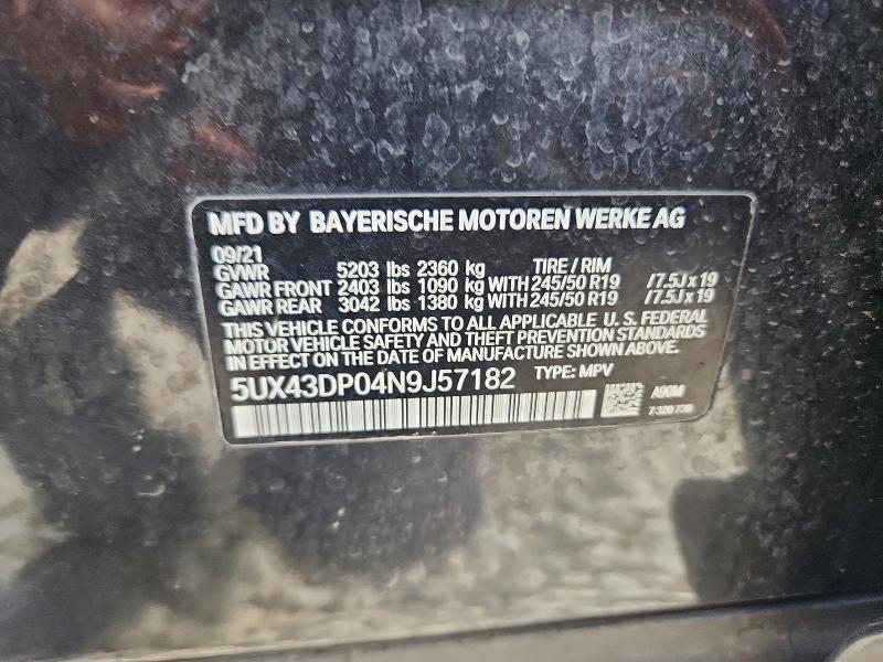 Aukcja sprzedaży 2022 Bmw X3, vin: 5UX43DP04N9J57182, numer aukcji: 65284036