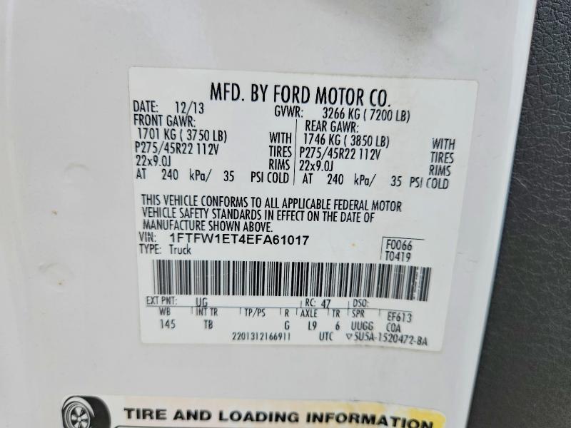 Продажа на аукционе авто 2014 Ford F150, vin: 1FTFW1ET4EFA61017, номер лота: 63638236