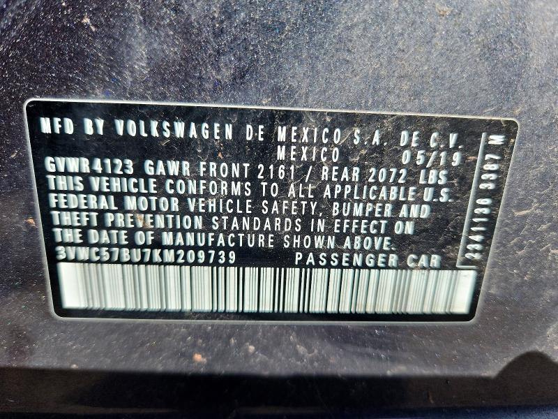 65435426 :رقم المزاد ، 3VWC57BU7KM209739 vin ، 2019 Volkswagen Jetta مزاد بيع