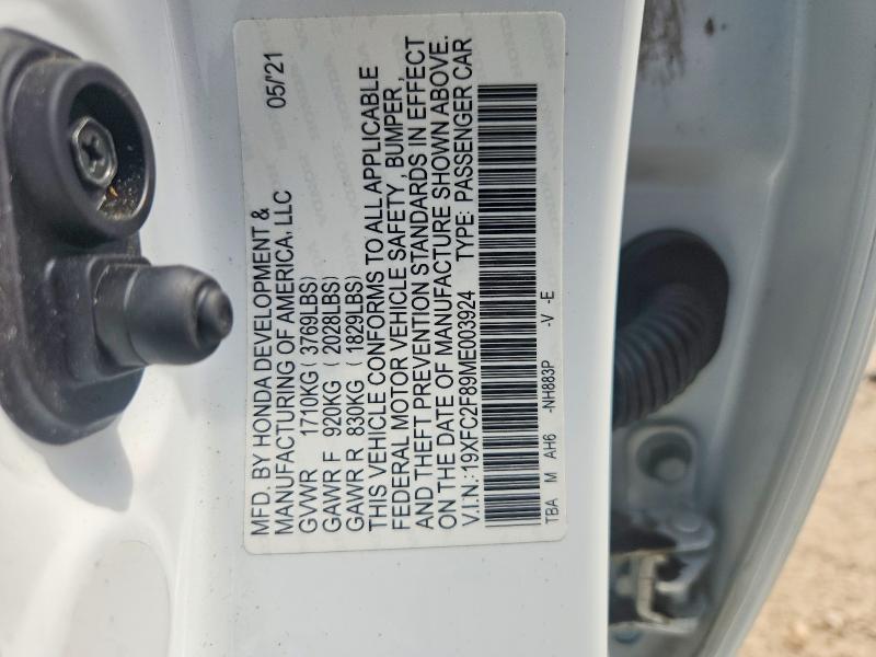 Продаж на аукціоні авто 2021 Honda Civic, vin: 19XFC2F89ME003924, номер лоту: 66533766