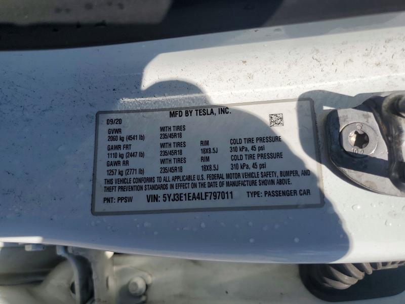 Aukcja sprzedaży 2020 Tesla Model 3, vin: 5YJ3E1EA4LF797011, numer aukcji: 63857846