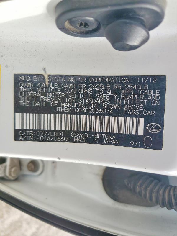 Продаж на аукціоні авто 2013 Lexus Es, vin: JTHBK1GG3D2036074, номер лоту: 63353676