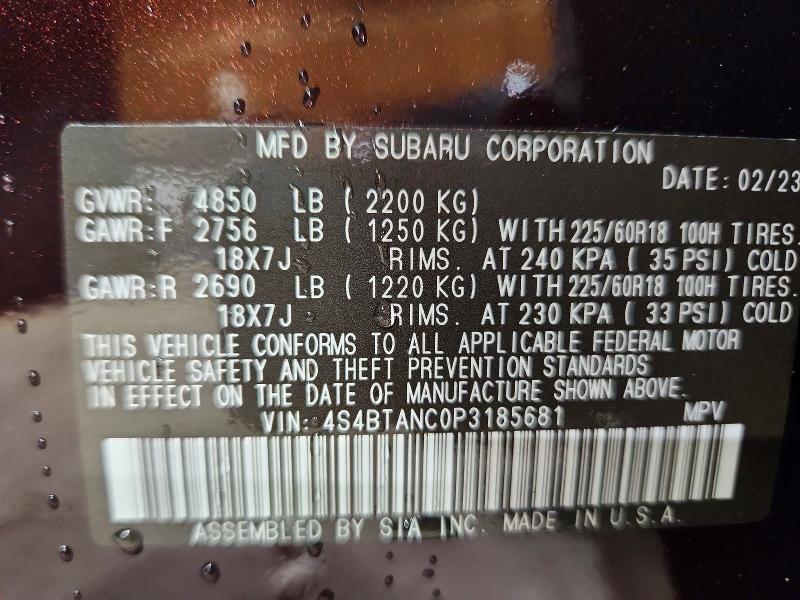 Продажа на аукционе авто 2023 Subaru Outback, vin: 4S4BTANC0P3185681, номер лота: 65526036