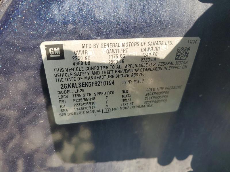 2015 Gmc Terrain მანქანა იყიდება აუქციონზე, vin: 2GKALSEK5F6210194, აუქციონის ნომერი: 63873116