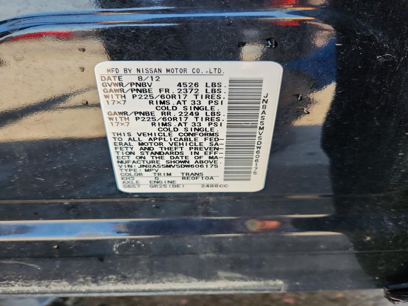 61586146 :رقم المزاد ، JN8AS5MV5DW606175 vin ، 2013 Nissan Rogue مزاد بيع