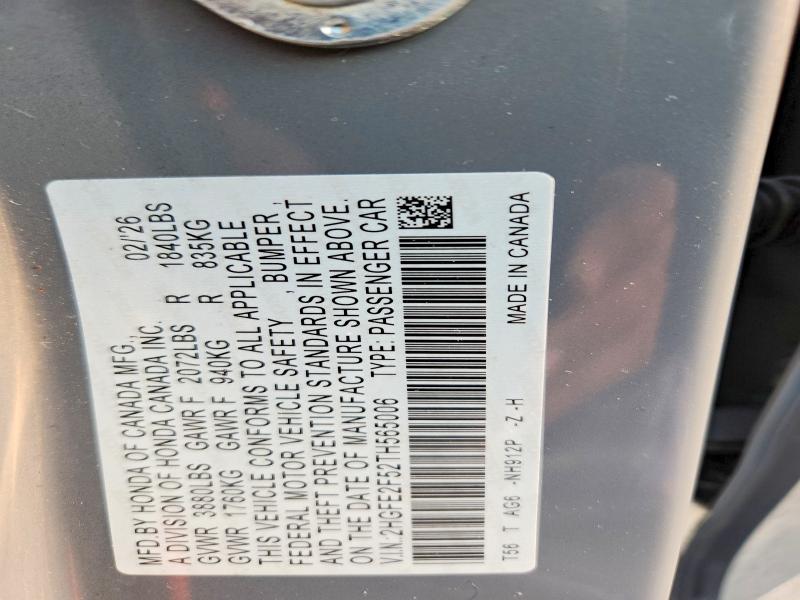 Aukcja sprzedaży 2026 Honda Civic, vin: 2HGFE2F52TH565006, numer aukcji: 64676116