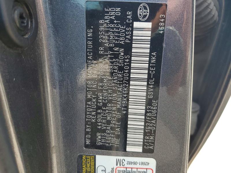 63505966 :رقم المزاد ، 4T1BK46K27U040145 vin ، 2007 Toyota Camry مزاد بيع