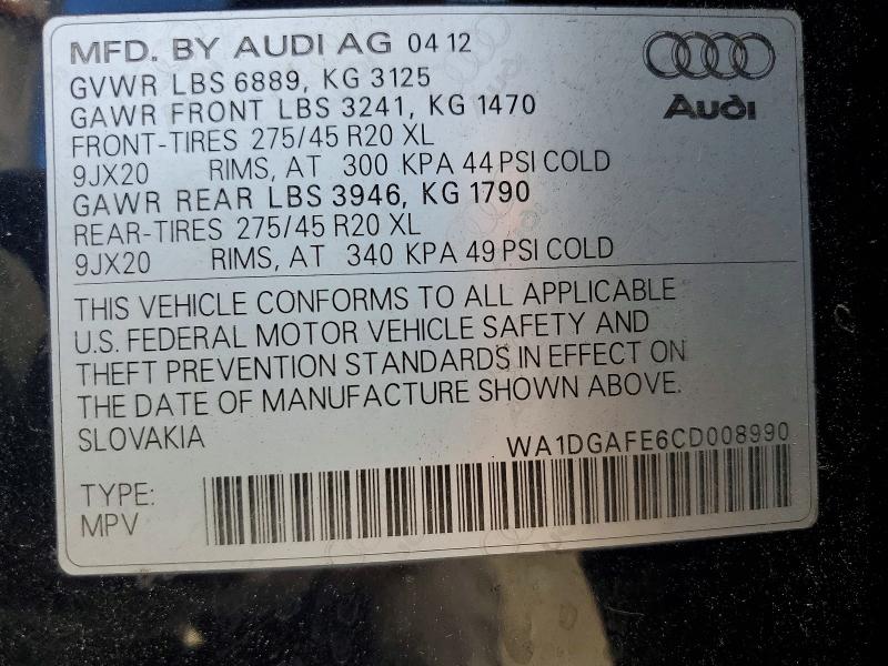 2012 Audi Q7 მანქანა იყიდება აუქციონზე, vin: WA1DGAFE6CD008990, აუქციონის ნომერი: 63118816