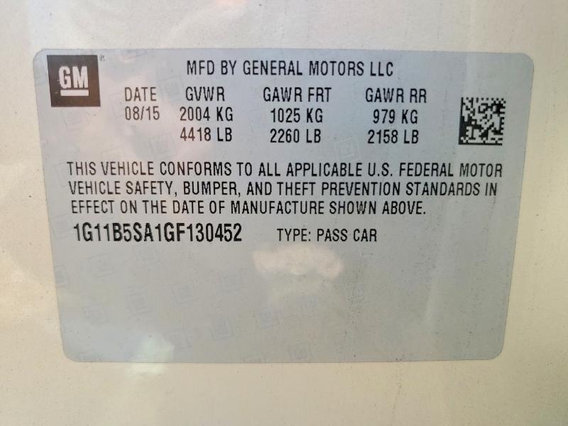 Продажа на аукционе авто 2016 Chevrolet Malibu Limited, vin: 1G11B5SA1GF130452, номер лота: 64440506