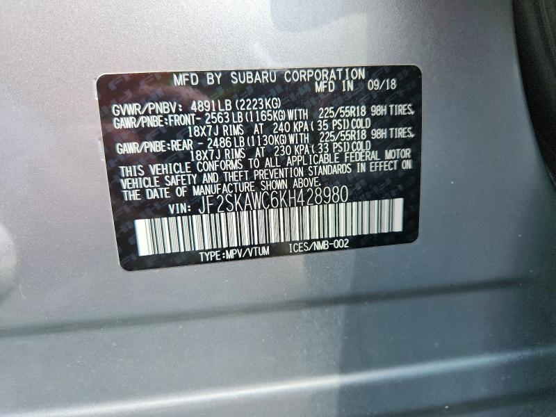 Продаж на аукціоні авто 2019 Subaru Forester, vin: JF2SKAWC6KH428980, номер лоту: 63578956