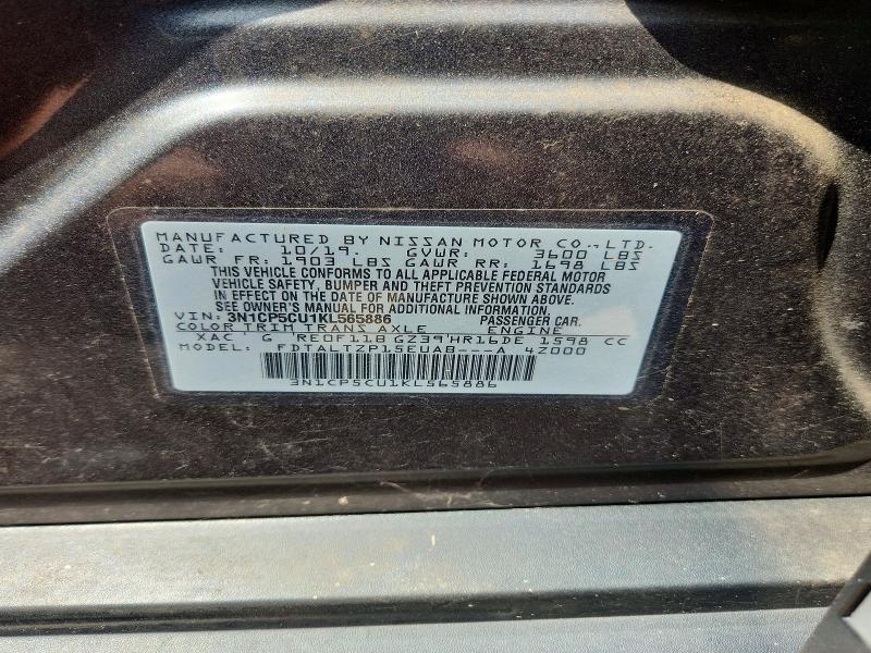 65436096 :رقم المزاد ، 3N1CP5CU1KL565886 vin ، 2019 Nissan Kicks مزاد بيع