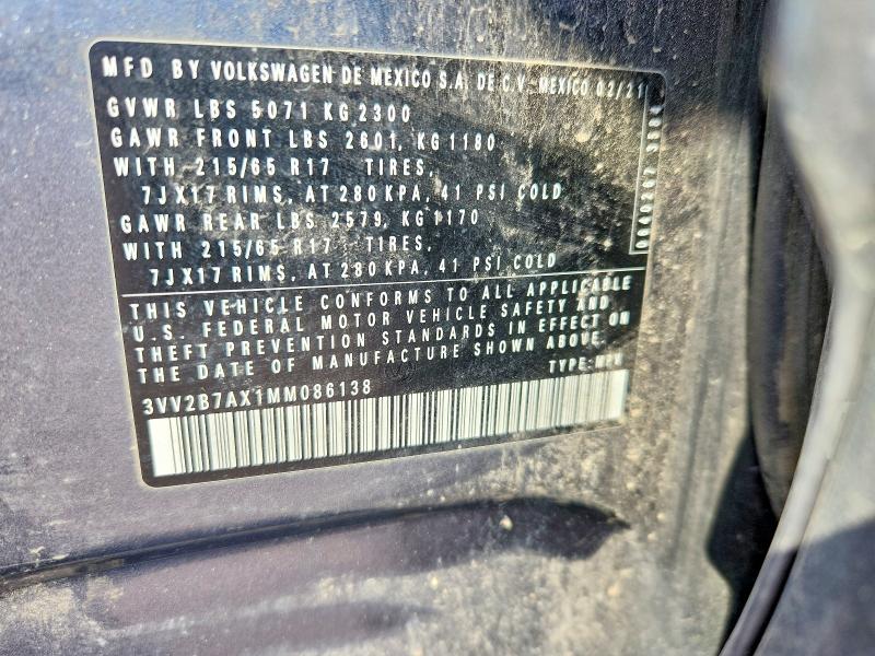 Продаж на аукціоні авто 2021 Volkswagen Tiguan, vin: 3VV2B7AX1MM086138, номер лоту: 63984026
