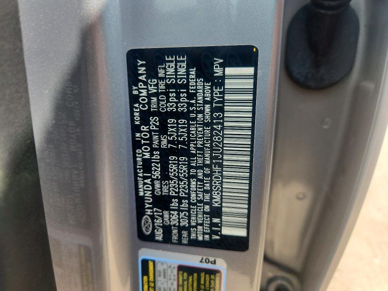 2018 Hyundai Santa Fe მანქანა იყიდება აუქციონზე, vin: KM8SRDHF1JU282413, აუქციონის ნომერი: 66188206