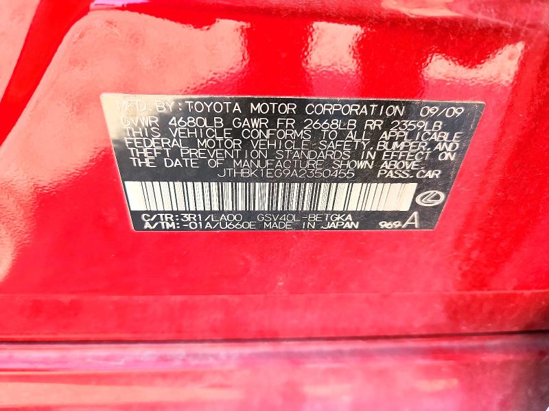 Продажа на аукционе авто 2010 Lexus Es, vin: JTHBK1EG9A2350455, номер лота: 66217856
