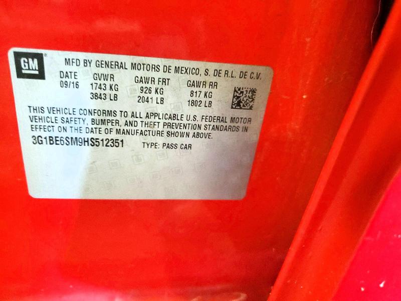 2017 Chevrolet Cruze მანქანა იყიდება აუქციონზე, vin: 3G1BE6SM9HS512351, აუქციონის ნომერი: 63314066