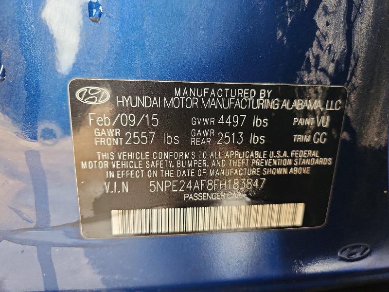 2015 Hyundai Sonata მანქანა იყიდება აუქციონზე, vin: 5NPE24AF8FH183847, აუქციონის ნომერი: 64623086
