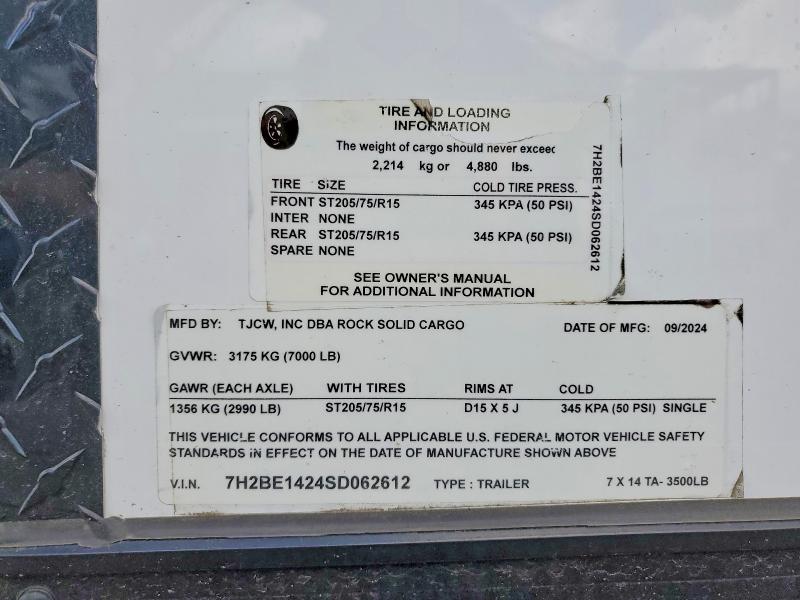 Продажа на аукционе авто 2025 Rock Solid Carg Enclosed, vin: 7H2BE1424SD062612, номер лота: 67142306