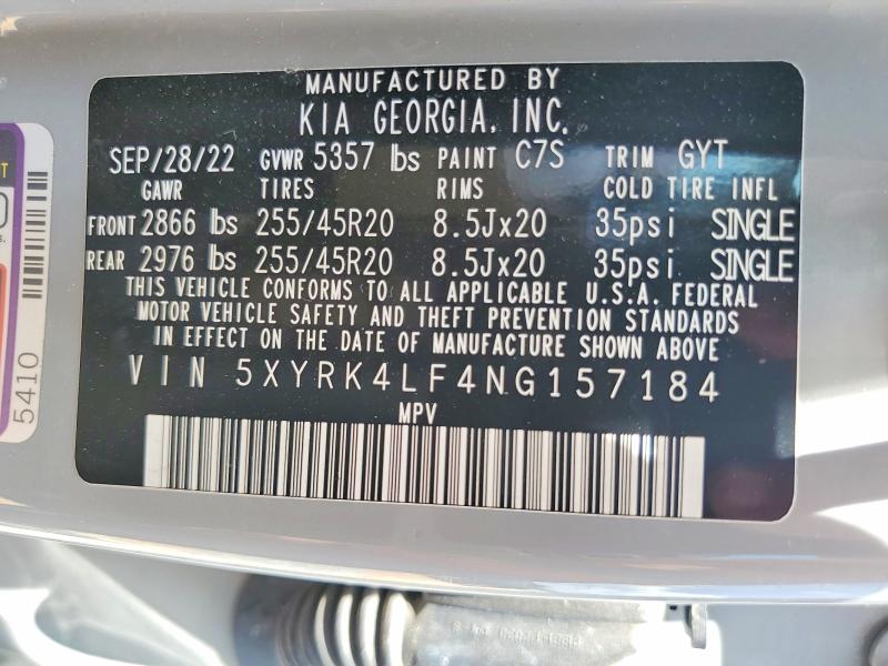 65554676 :رقم المزاد ، 5XYRK4LF4NG157184 vin ، 2022 Kia Sorento مزاد بيع