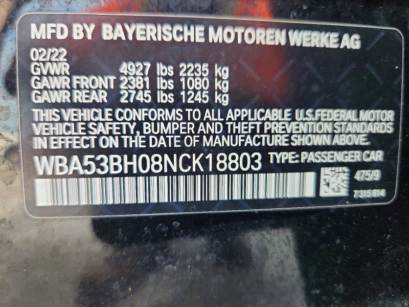 Aukcja sprzedaży 2022 Bmw 530, vin: WBA53BH08NCK18803, numer aukcji: 63821516