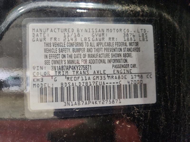 Продажа на аукционе авто 2019 Nissan Sentra, vin: 3N1AB7AP4KY275871, номер лота: 64689476