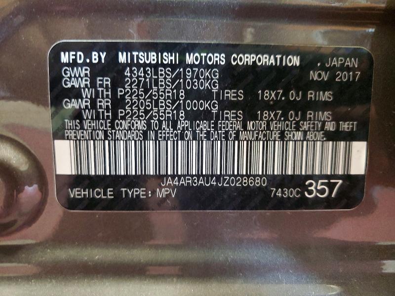 Продажа на аукционе авто 2018 Mitsubishi Outlander Sport, vin: JA4AR3AU4JZ028680, номер лота: 65408026