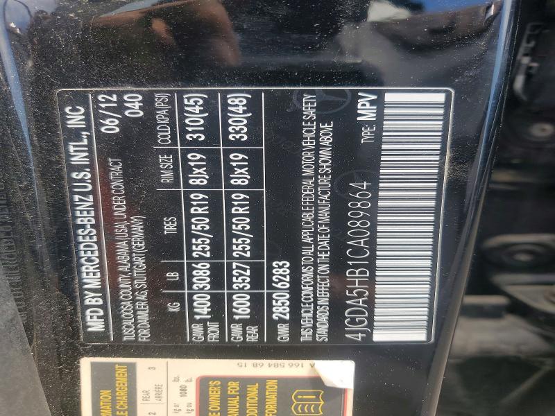 Aukcja sprzedaży 2012 Mercedes-benz Ml, vin: 4JGDA5HB1CA089864, numer aukcji: 63890016