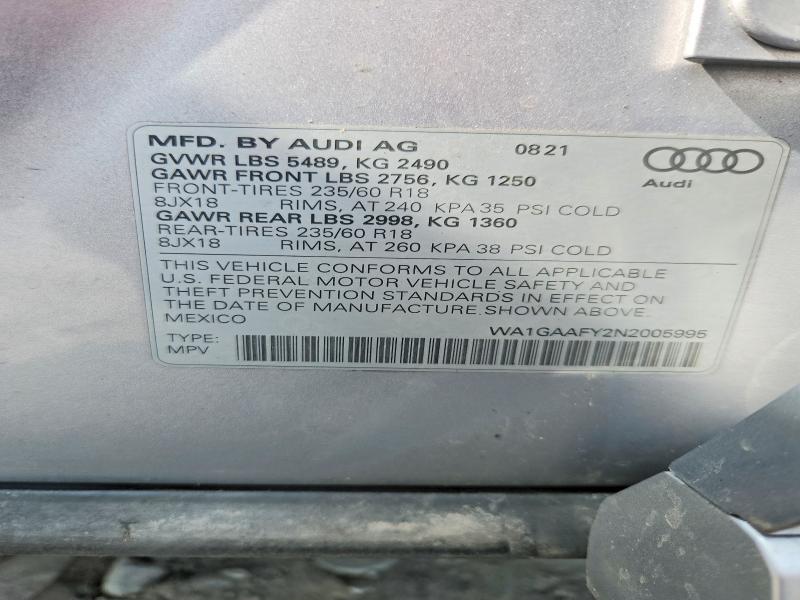 Aukcja sprzedaży 2022 Audi Q5, vin: WA1GAAFY2N2005995, numer aukcji: 64982626