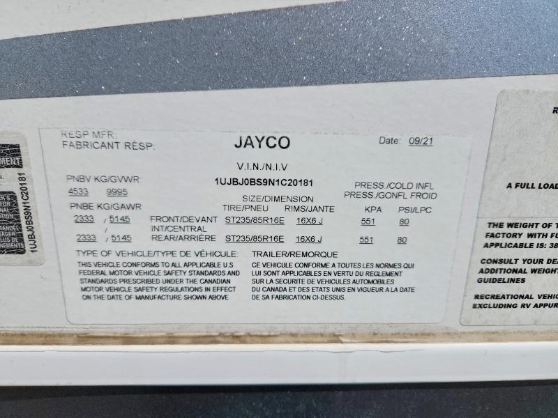 Aukcja sprzedaży 2022 Jayco Jay Recreational Vehicle (rv), vin: 1UJBJ0BS9N1C20181, numer aukcji: 62451126