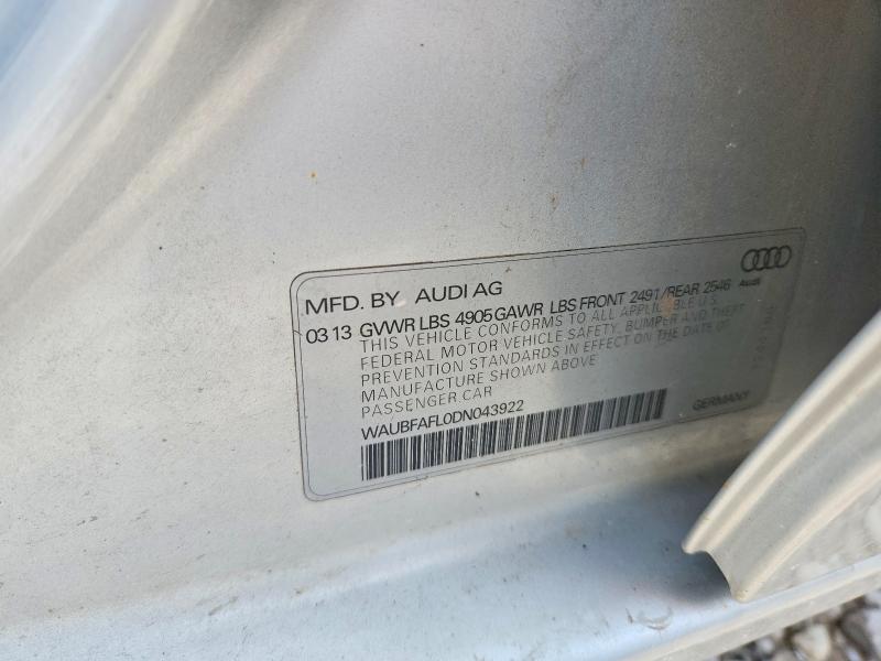 2013 Audi A4 მანქანა იყიდება აუქციონზე, vin: WAUBFAFL0DN043922, აუქციონის ნომერი: 65664606