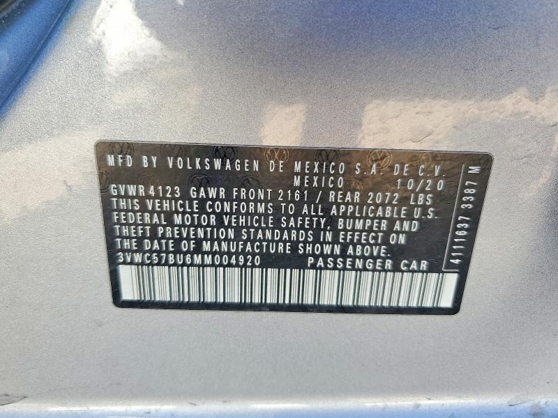 65944416 :رقم المزاد ، 3VWC57BU6MM004920 vin ، 2021 Volkswagen Jetta مزاد بيع