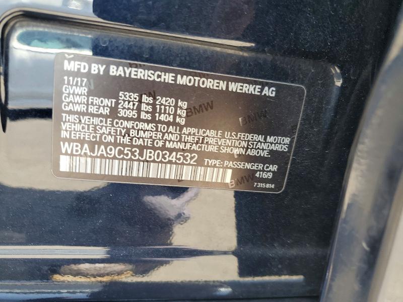 63915366 :رقم المزاد ، WBAJA9C53JB034532 vin ، 2018 Bmw 530e مزاد بيع