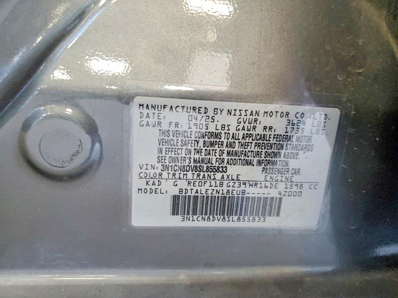 Aukcja sprzedaży 2025 Nissan Versa, vin: 3N1CN8DV8SL855833, numer aukcji: 63749236