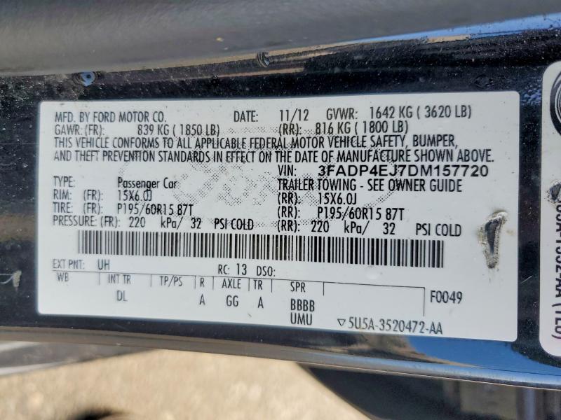 2013 Ford Fiesta მანქანა იყიდება აუქციონზე, vin: 3FADP4EJ7DM157720, აუქციონის ნომერი: 64081406