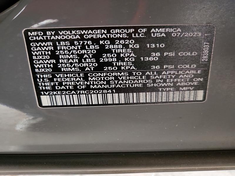 2024 Volkswagen Atlas Cross Sport მანქანა იყიდება აუქციონზე, vin: 1V2KE2CA7RC202841, აუქციონის ნომერი: 66412536