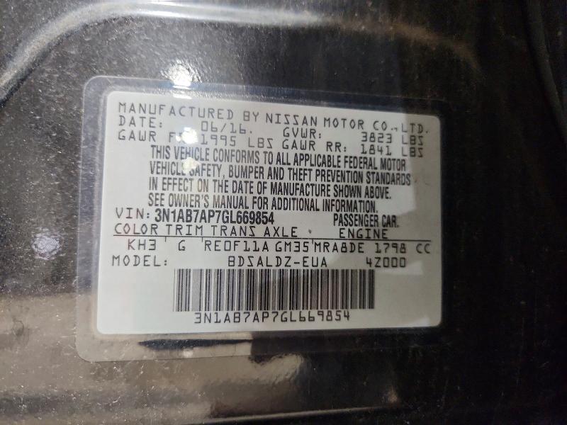 64307026 :رقم المزاد ، 3N1AB7AP7GL669854 vin ، 2016 Nissan Sentra مزاد بيع